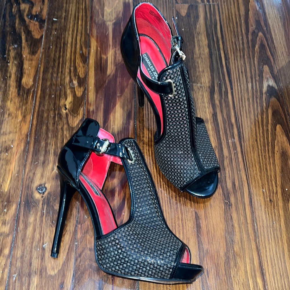 Black open toe booties